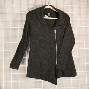 Bobeau Cardigan Sweater Women Small Dark Gray Moto Asymmetrical Zip Jacket